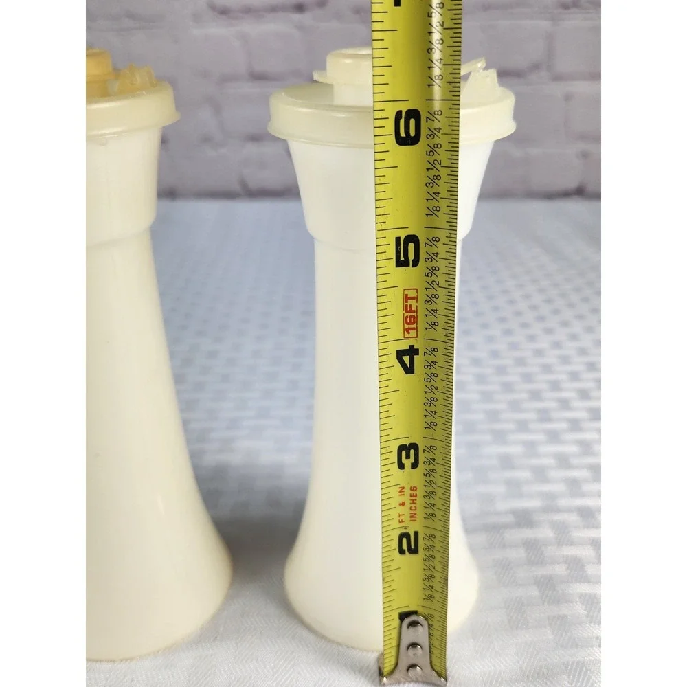 Tupperware Hourglass Salt Pepper  Shaker Set White 718  Vintage 6in.